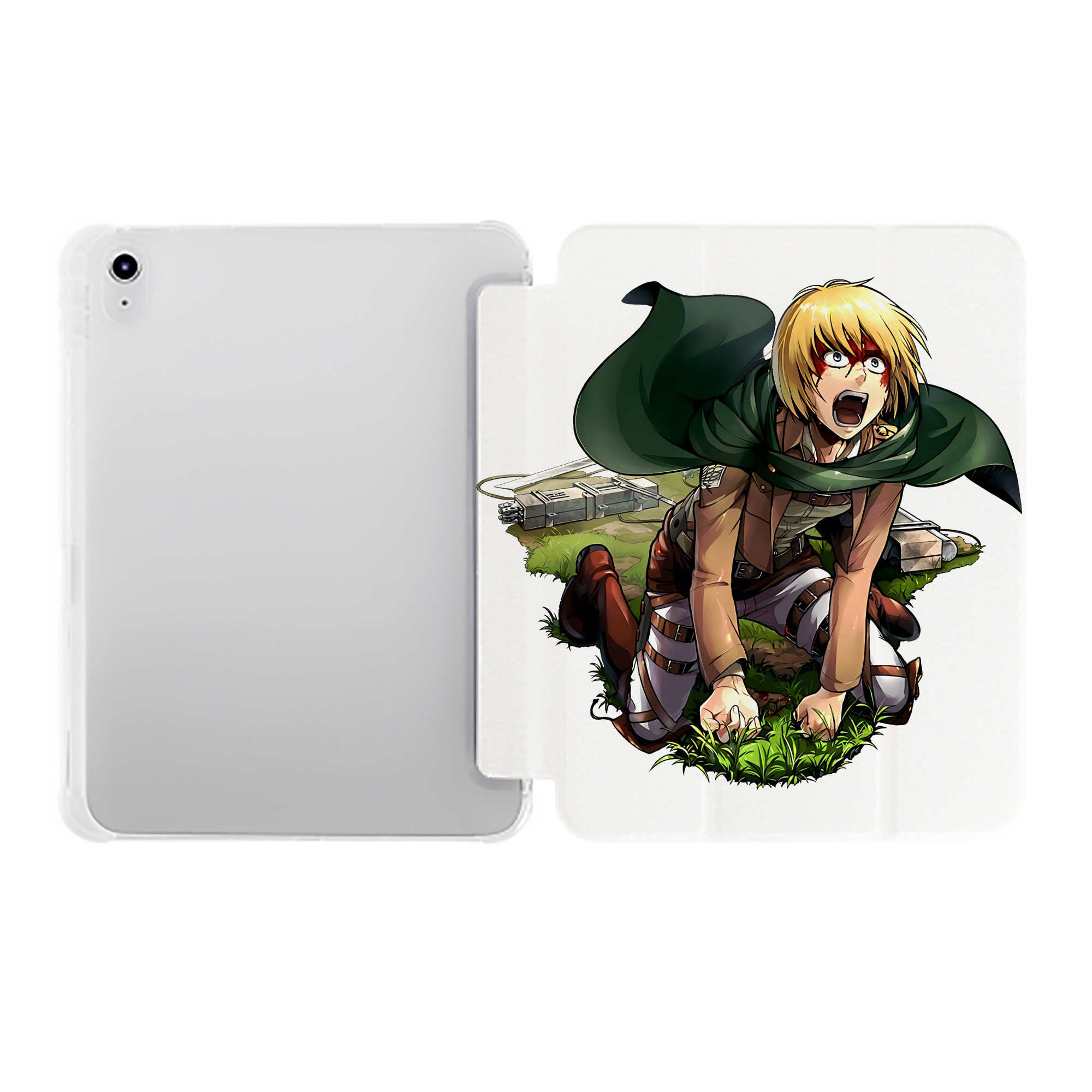 （画像用） 進撃の巨人 アルミン·アルレルト Attack on Titan Armin Arlert IPad ケース ペン収納付き 三つ折りスタンド PUレザー×シリコン 対応機種9.5/10.5/10.9インチ